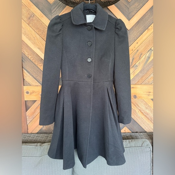 ASOS Black Trench Peacoat Skater Coat Size 4 - Picture 1 of 7